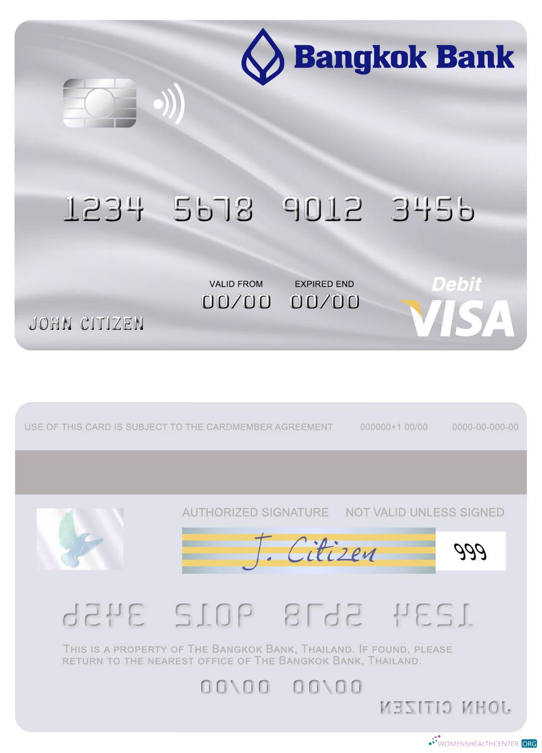 Download Thailand Bangkok Bank visa debit card Photoshop template